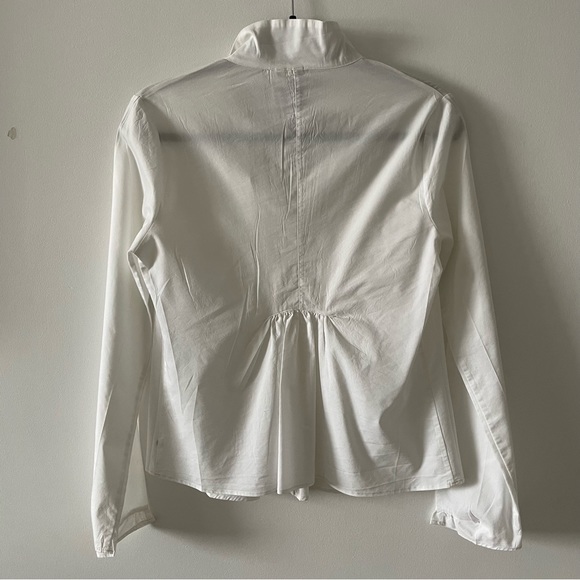 Acoté white button down long sleeve shirt top size 2 pleated v neck - Picture 2 of 2